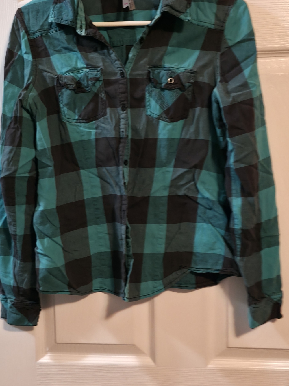 4/$67 Deal! Garage Teal and Black Plaid Shirt